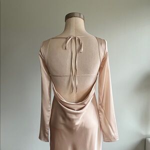 Elegant Champagne Color Long Sleeve Maxi Dress